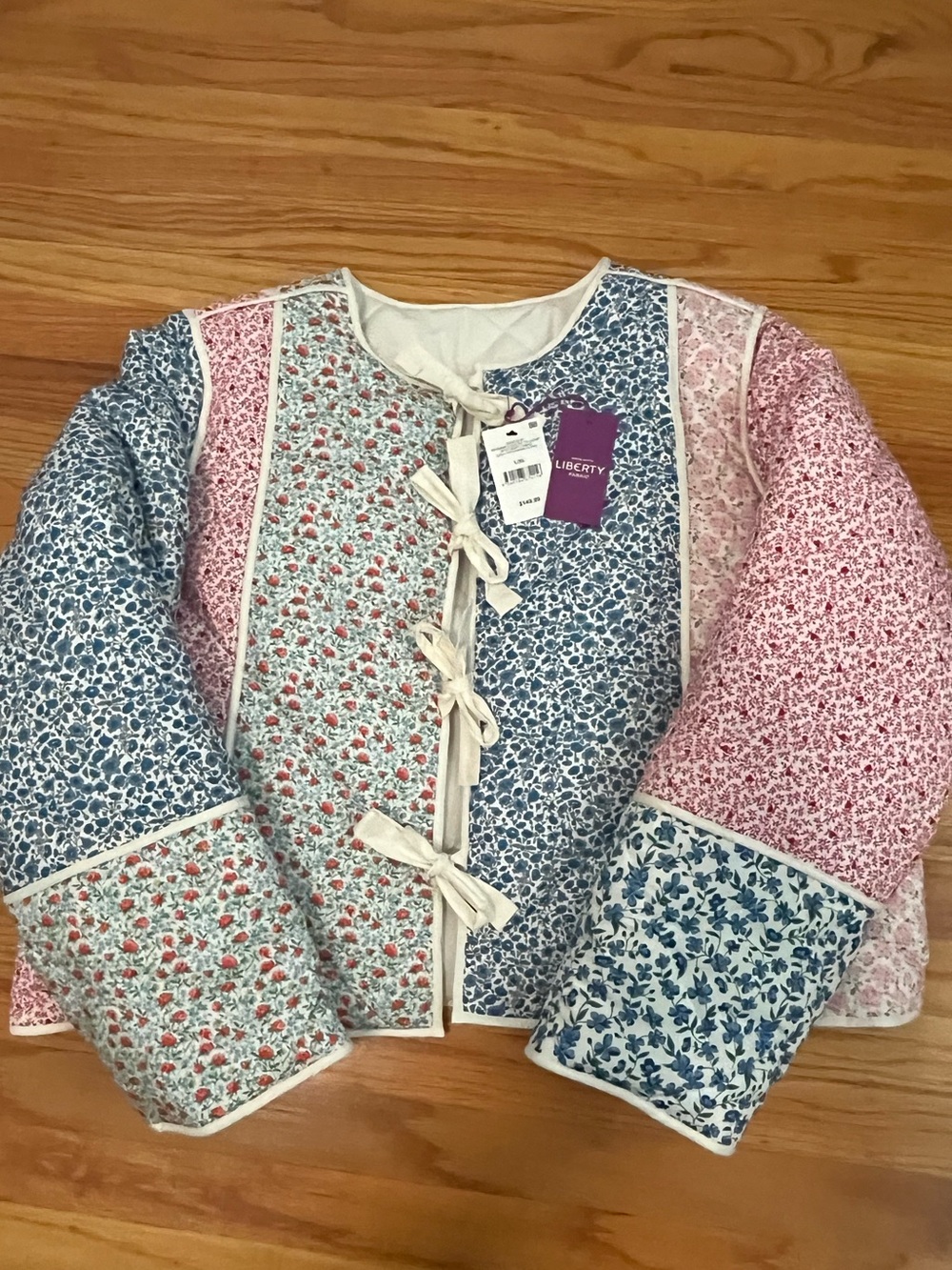 Cotton On Patchwork Floral Puffer Jacket - Blue, Pink & Cream